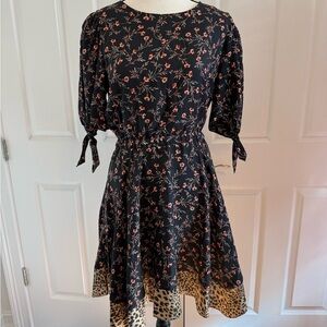 Rebecca Taylor Floral Black Dress with Leopard Trim